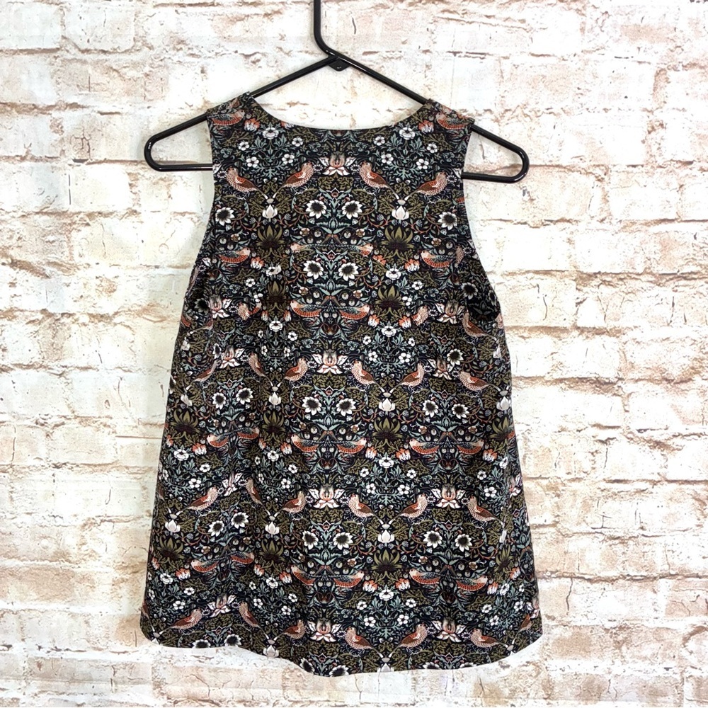 Marc Jacobs Strawberry Thief Bird Black Olive Print Sleeveless Tie Front Size Sm - Picture 3 of 7